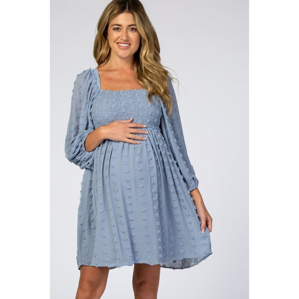 Listicle Woman's Maternity Textured Dot Smocked Square Neck Dress Size Small